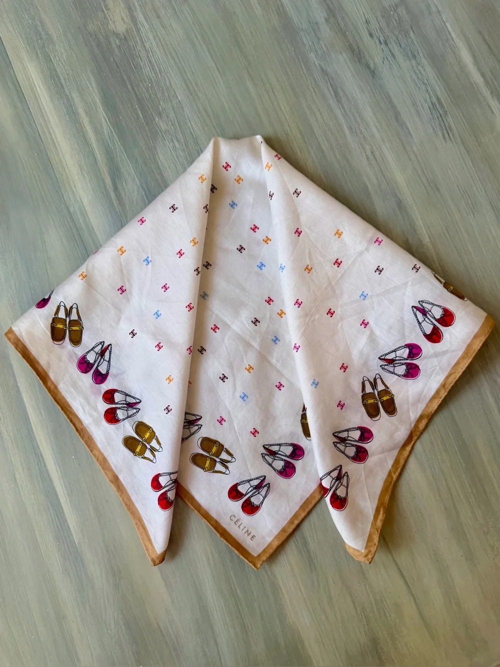 Céline Macadam Blazon White Cotton Square Scarf Whimsical Shoes Print